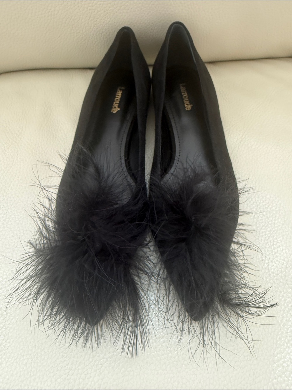Larroudé Lee Pom-Pom Suede Flats - Size 7.5 - Picture 2 of 4